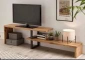 KUZELA  Metal Ayaklı Masif Ahşap Iki Katlı Tv Ünitesi. - 1