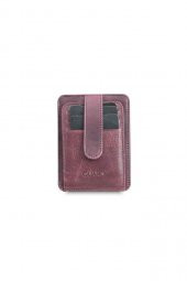 Guard Dikey Crazy Bordo Hakiki Deri Kartlık Erkek / Kadın P5171 - 1