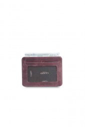 Guard Dikey Crazy Bordo Hakiki Deri Kartlık Erkek / Kadın P5171 - 2