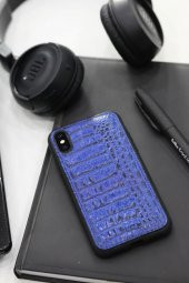 Guard Lacivert Timsah Baskı Hakiki Deri iPhone X / XS Kılıfı - 1