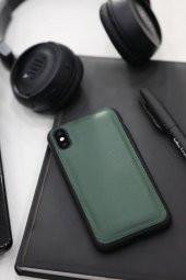 Guard Yeşil Saffiano Hakiki Deri iPhone X / XS Kılıfı - 1