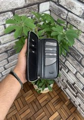 Guard Siyah Hasır Baskılı Fermuarlı Portföy Cüzdan Hakiki Deri P3016 - 5
