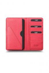 Guard Telefon Girişli Kırmızı Hakiki Deri Unisex Cüzdan P1420 - 2