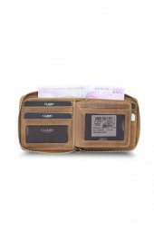 Guard Antik Taba Fermuarlı Yatay Mini Hakiki Deri Cüzdan Erkek / Kadın P2265 - 3