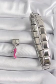 316L Çelik Gümüş Renk Sallantı Pembe Topuklu Ayakkabı Model Nomination Charm - TJ-BC1159 - 2