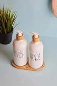 Perotti Lotion 2’li Beyaz Mutfak Sıvı Sabunluk Seti Bambu Tepsili 15706 - 2