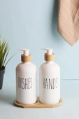 Perotti Lotion 2’li Beyaz Mutfak Sıvı Sabunluk Seti Bambu Tepsili 15706 - 1