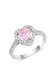 Işıklı kutuda Gümüş rodyumlu pembe taşlı pırlanta montürlü Kalp modeli yüzük SGTL12296PEMBE thumbnail 1