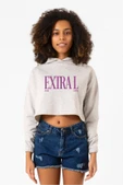 Jennie ExtraL Beyaz Kırçıllı Kadın Crop Kapşonlu - 1