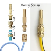 Ayarlanabilir Metal Sulama Başlığı Sarı Renk Hortum Bağlantı Aparatlı Sök Tak Bahçe Araba Yıkama - 3