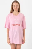 Jisoo Flower Pembe Kadın Oversize Tshirt thumbnail 1