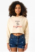 Jisoo Flower Bej Kadın Crop Kapşonlu - 1