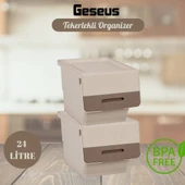 Motek Tekerlekli Patateslik Soğanlık Oyuncak Kutusu Patateslik Soğanlık Sepeti 2X12Lt Krem+Açık kahve - 1