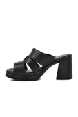 Venüs Siyah Hakiki Deri Kadın Topuklu Terlik 2413403Y Z - 2