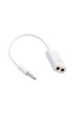 Aux 3.5mm Jack Ses Adaptör Mikrofon Kulaklık Çevirici Kablo - Beyaz - 1