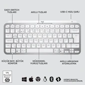 Logitech MX Keys Mini Mac İçin Minimalist Kablosuz Aydınlatmalı İngilizce Q Klavye - Beyaz - 6