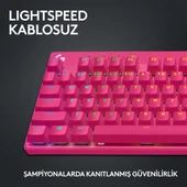 Logitech G PRO X TKL LIGHTSPEED Kablosuz LIGHTSYNC RGB PBT tuş başlıkları ile İngilizce Oyun Klavyesi - Pembe - 3