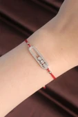 Messika Model Gümüş Renk Zirkon Taş Tasarımlı Kırmızı İp Asansörlü Bileklik - TJ-BB6056 thumbnail 1