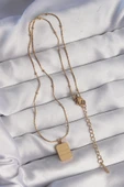 316L Çelik Gold Renk Kare Charm Model Kolye - TJ-BKO8928 - 2