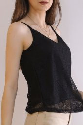 Askılı Dantelli Bluz Siyah - 6459.224. - 5
