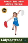 Gösteri Ponponu 1Çift ( 2 Adet 25 cm)Kırmızı Beyaz Premium Seri Tutma Yerli Rahat - 1