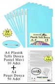 Telli Dosya Plastik A4 10 lu ve Poşet Dosya 50 li 1 Paket Ekonomik Kaliteli Şeffaf Kapak Telli Dosya Okul Büro Ofis - 11