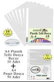 Telli Dosya Plastik A4 10 lu ve Poşet Dosya 50 li 1 Paket Ekonomik Kaliteli Şeffaf Kapak Telli Dosya Okul Büro Ofis - 3