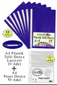 Telli Dosya Plastik A4 10 lu ve Poşet Dosya 50 li 1 Paket Ekonomik Kaliteli Şeffaf Kapak Telli Dosya Okul Büro Ofis - 6