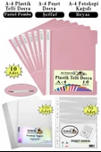 Telli Dosya Plastik A4 10 lu Poşet Dosya 50 li A4 Fotokopi Kağıdı 100 Adet 1 Paket Ekonomik Kaliteli Şeffaf Kapak Dosya - 12