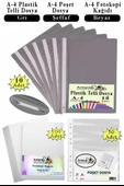 Telli Dosya Plastik A4 10 lu Poşet Dosya 50 li A4 Fotokopi Kağıdı 100 Adet 1 Paket Ekonomik Kaliteli Şeffaf Kapak Dosya - 4