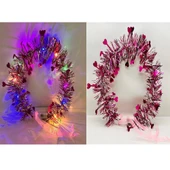 Kalp Püsküllü Gece Parıltısı 3 Modlu LED li Işıklı Taç Fuşya Renk - 1