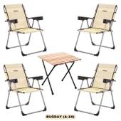 4 Adet Katlanabilir Kamp Sandalyesi ve Masa Seti - Rock - Buğday (A-24) thumbnail 1