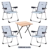 4 Adet Katlanabilir Kamp Sandalyesi ve Masa Seti - Rock - Turkuaz (A-01) thumbnail 1