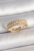 Pirinç Gold Renk Zirkon Taşlı Ayarlanabilir Model Kadın Yüzük - TJ-BYK3689 - 1