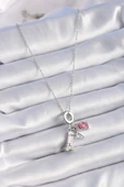 316L Çelik Gümüş Renk Eyfel Kule Fotoğraf Makinesi Model Charm Kadın Kolye - TJ-BKO9307 thumbnail 2