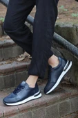 Alfeo Lacivert Cilt Garantili Bağcıklı Hakiki Deri Ortopedik Taban Erkek Günlük Sneaker Ayakkabı - 4