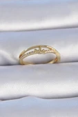 Pirinç Gold Renk Zirkon Taşlı Kalp Model Kadın Yüzük - TJ-BYK3302 - 1
