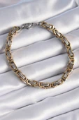 316L Çelik Gümüş Gold Renk Kral Zincir Model Erkek Bileklik - TJ-EB3695 - 1