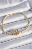 316L Çelik Zincir Gold Renk Zirkon Taşlı Charm Model Kadın Bileklik - TJ-BB6423 - 2