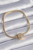 316L Çelik Zincir Gold Renk Zirkon Taşlı Charm Model Kadın Bileklik - TJ-BB6423 - 1