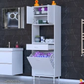 Modilayn ARDA 60x173x32,5 cm 1 Çekmece 1 Göz Sepetli ve 3 Raf Akıllı Dolap ile Dağınıklığa Son - 2