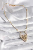 316L Çelik Gold Renk Zirkon Taşlı Detaylı Kalp Fidan Model Kadın Kolye - TJ-BKO9405 - 2