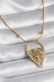 316L Çelik Gold Renk Zirkon Taşlı Detaylı Kalp Fidan Model Kadın Kolye - TJ-BKO9405 - 1