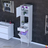 Modilayn ARDA 40x173x32,5 cm 1 Çekmece 1 Göz Sepetli ve 3 Raf Akıllı Dolap ile Dağınıklığa Son thumbnail 1