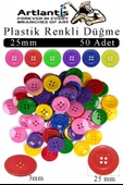 Renkli Düğme Plastik 2.5 cm 50 li 1 Paket 25 mm Plastik Renkli Düğme Dikiş Parlak Yuvarlak 4 Delikli Düğme Etkinlik Okul - 1