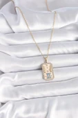 316L Çelik Gold Renk Zincir İkizler Burcu Zirkon Taşlı Kadın Kolye - TJ-BKO9468 - 2