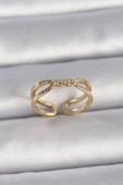 Pirinç Gold Renk Ayarlanabilir Zirkon Taşlı Sarmal Model Kadın Yüzük - TJ-BYK3400 - 1