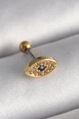 316L Çelik Gold Renk Zirkon Taşlı Göz Tragus Piercing - TJ-PR1252 - 1