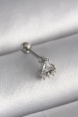 316L Çelik Gümüş Renk Üçgen Zirkon Taşlı Tragus Piercing - TJ-PR1239 - 1