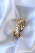 Gold Renk Zirkon Taşlı Pirinç Kadın Yüzük - TJ-BYK2719 - 1